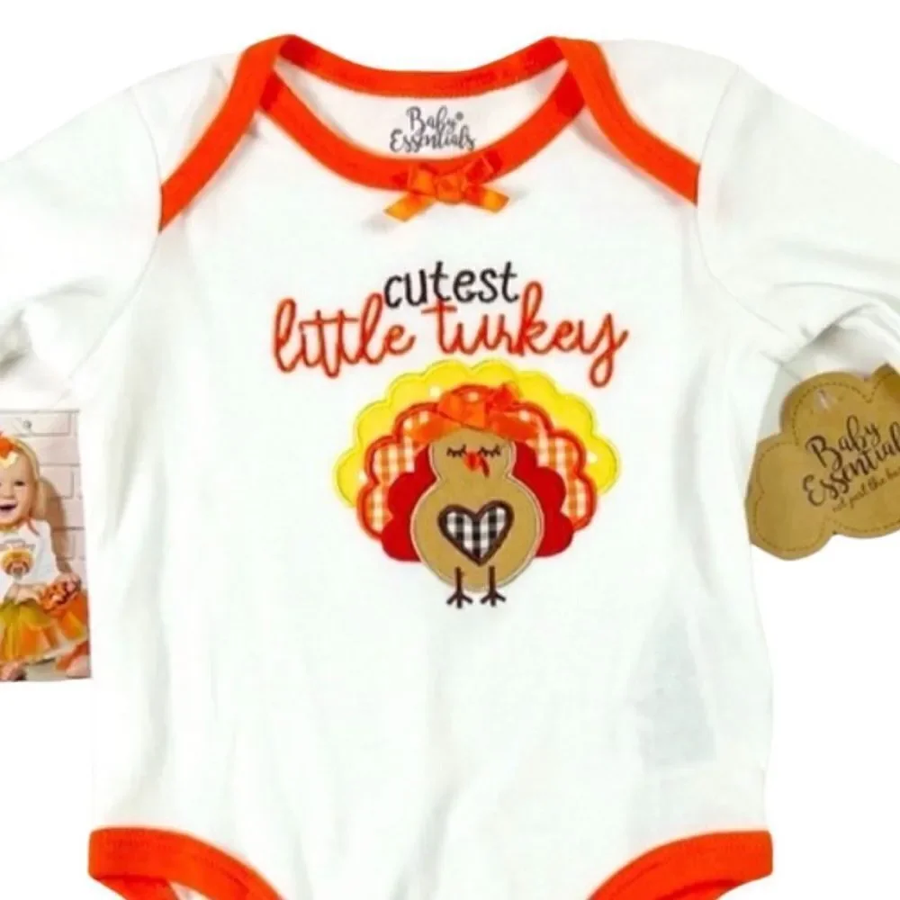 Baby Essentials Baby Girls Cutest Little Turkey Bodysuit Set Size 6 Months NWT